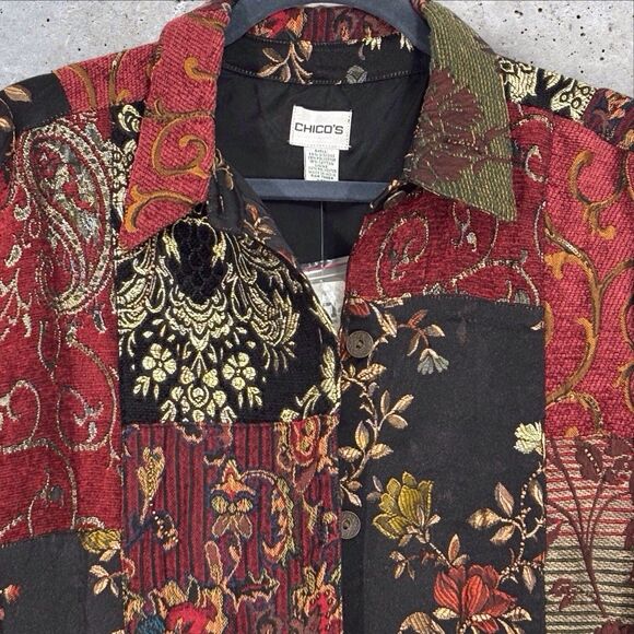 Chicos Size 3 Tapestry Patchwork Beaded Blazer XL Patch Craze Banderas Jacket - Picture 5 of 9